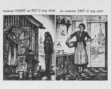 Verschillende reclame-uitingen om mensen over te halen een (betaalde) aansluiting op de drinkwaterleiding te nemen. In 1932 worden vanuit een vliegtuigje strooipamfletten verspreid, waarbij nieuwe klanten drie maanden gratis kraanwater krijgen.